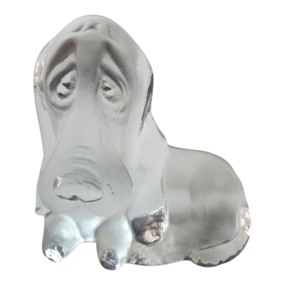 VIKING |‎ Vintage Frosted Clear Art Glass Canine Basset Hound Dog Figurine Gift